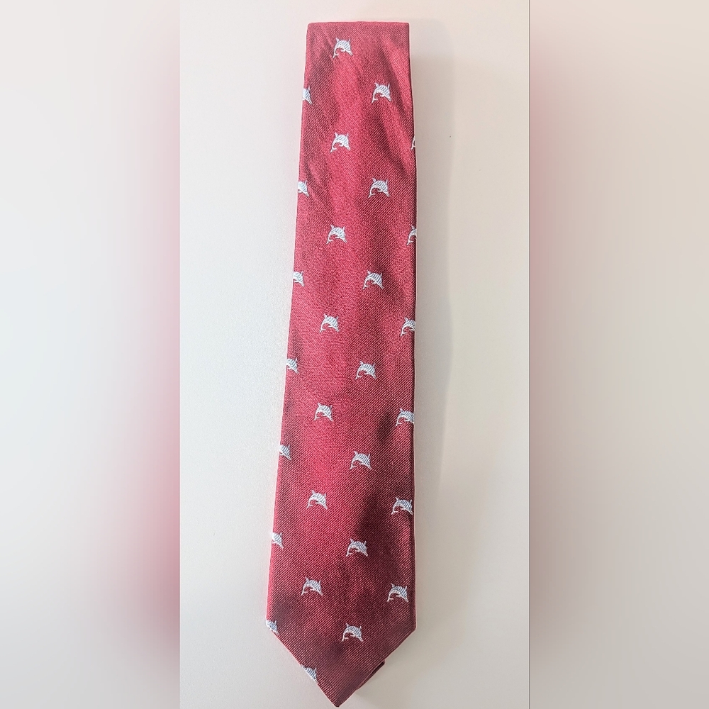 Brooks Brothers Makers Silk Tie Red Blue Dolphin Pattern Made in USA